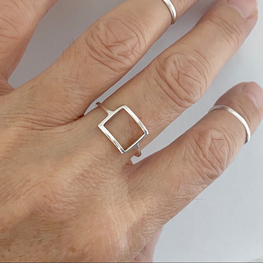 Sterling Silver Thin Open Square Ring, Delicate R… - image 4